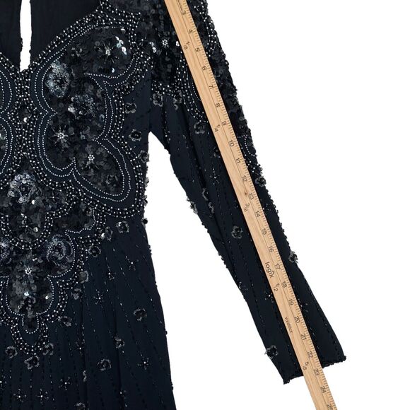 Vintage Demetrios Design Maxi Dress S Black Silk Beaded Burleskque Fairy Glam - Picture 11 of 12